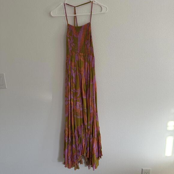 Free People Heat Wave Maxi Dress Sz XS Floral Boho Beach Purple Green - Picture 2 of 5